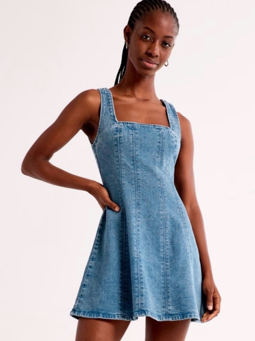 NWT Abercrombie & Fitch Square Neck Denim Fit & Flare Mini DressSmall Tall (ST)